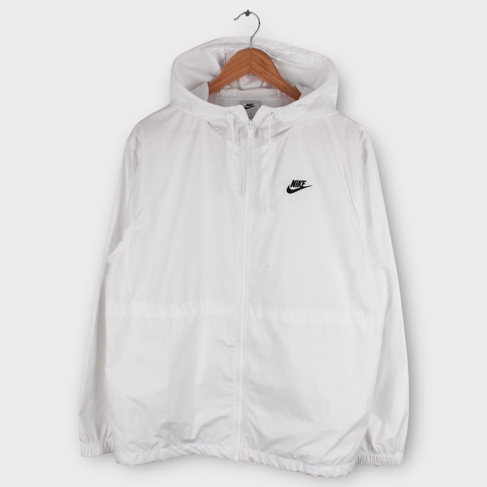 Nike Men's White Lightweight Hooded Windbreaker Jacket